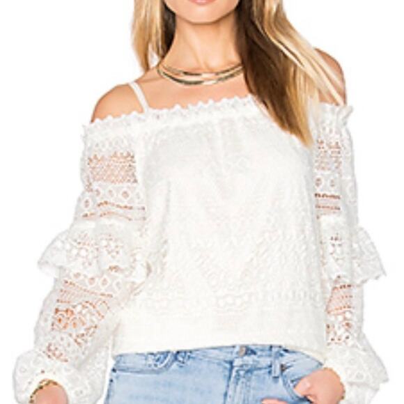 Parker Jordanna Crochet/Lace Sheer Ruffle Sleeve Romantic Blouse Size Medium - Picture 1 of 7